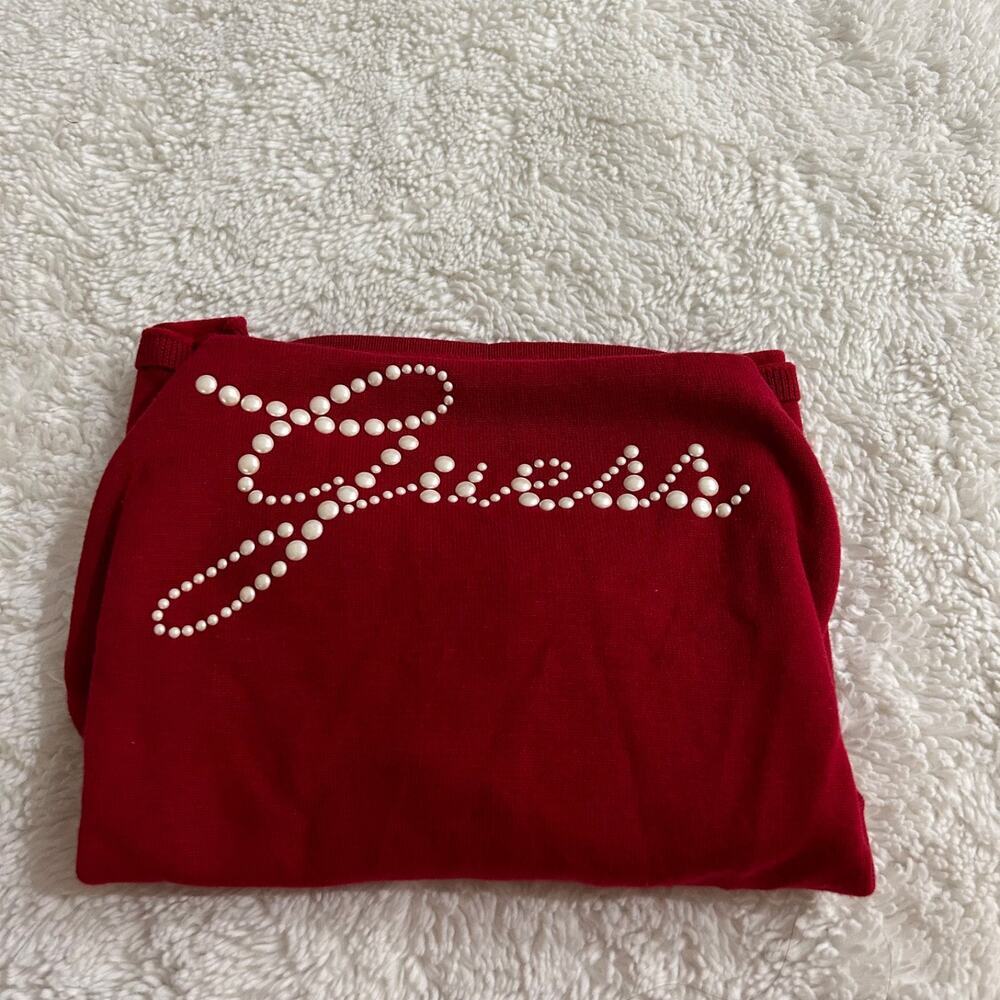Guess Womens Long Sleeve Cut Out Y2K Sz M Red Pearls Cotton Preppy Going Out